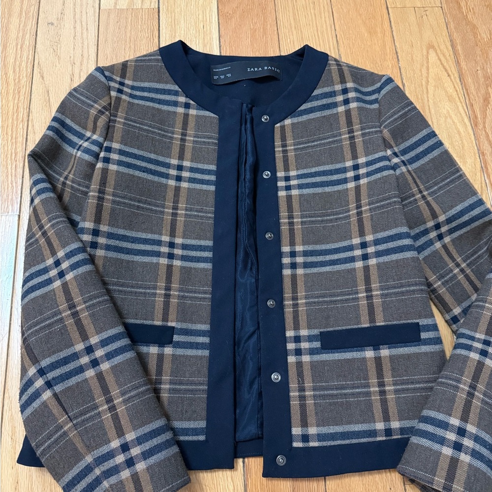 Zara Women's Checkered Blazer - Brown and Blue